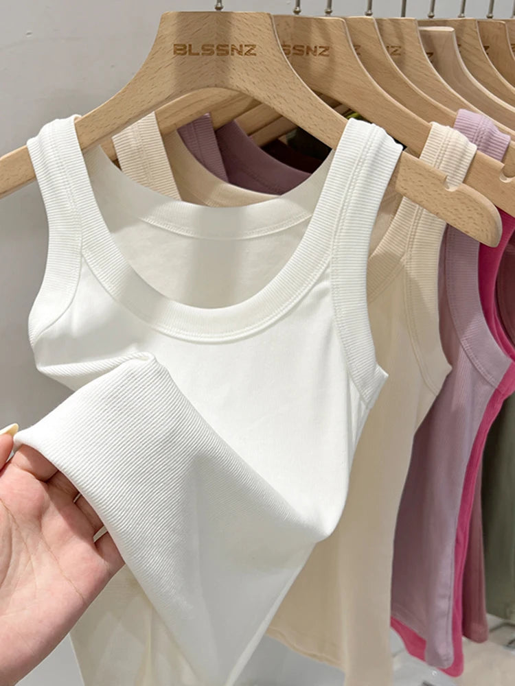 Women’s Ribbed Tank Top Camisole – Solid Color Round Neck Elastic O-Neck Basic Summer Sleeveless Top