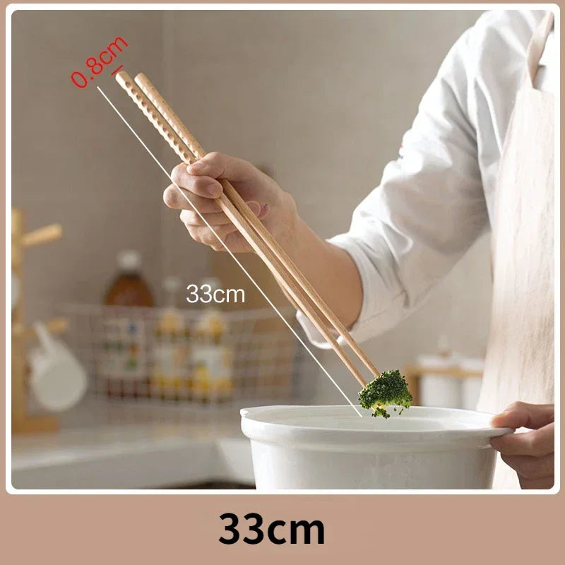 Japanese Extra Long Wooden Chopsticks – Polished Beech Wood, Anti-Slip for Fried Food & Noodles, Kitchen Cooking Tools