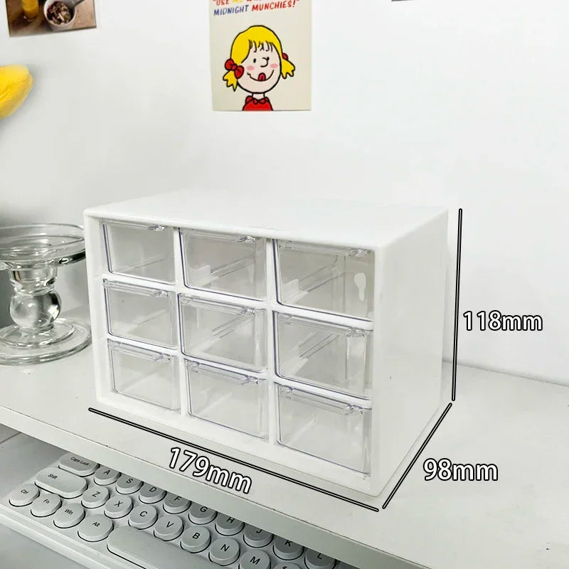 Desktop 9 Grid Storage Organizer - Transparent Small Drawer Partitioned Student Desk Wall-mounted Sundries Storage Box (Cute)