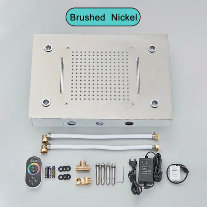 Black Ceiling Mounted LED Rainfall Shower Head – Intelligent Remote Control Concealed Waterfall Tap