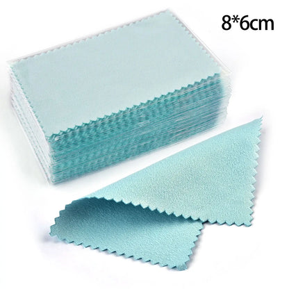 50pcs Silver Polishing Cloths 10x6.5cm & 8x8cm – Soft Cleaning Wipes for Necklaces, Rings & Jewelry Care