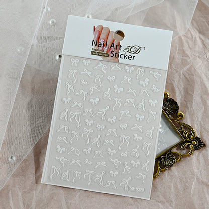 5D Pink & White Bowknot Nail Stickers – Self-Adhesive Kawaii Ribbon Nail Art Decals for DIY Manicure & Nail Decoration