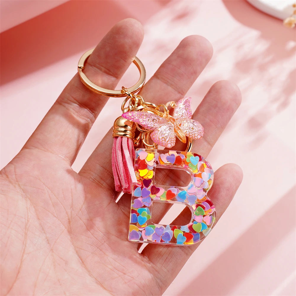 A-Z Letter Pendant Keychain - Tassel Key Ring Charm for Women & DIY Jewelry Making