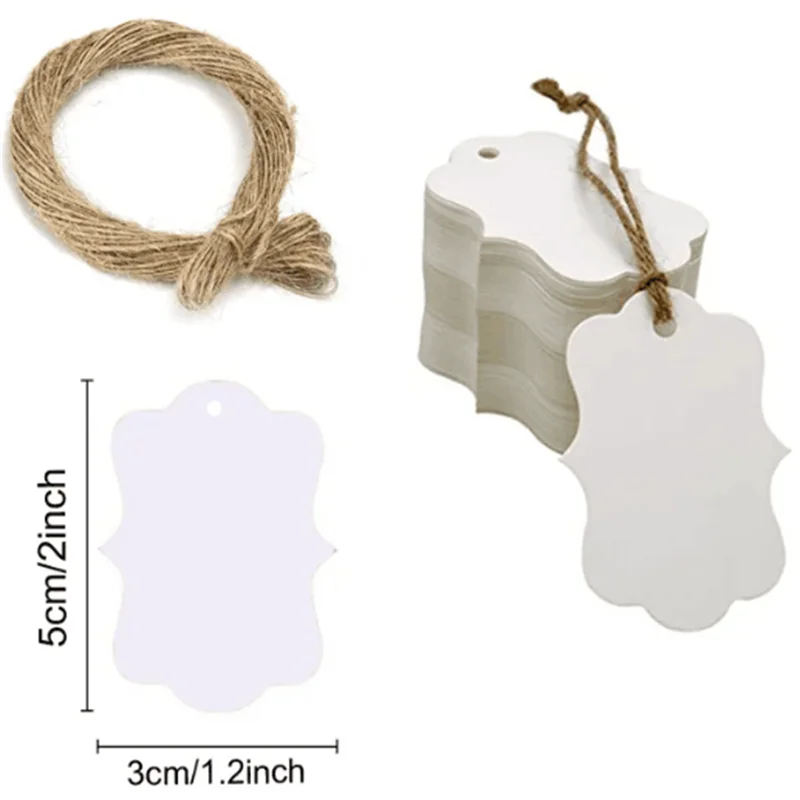 100PCS Hemp Rope & 20m Gilded Hanging Tags – Cowhide Black & White Cardboard Blank DIY Heart & Circle Labels