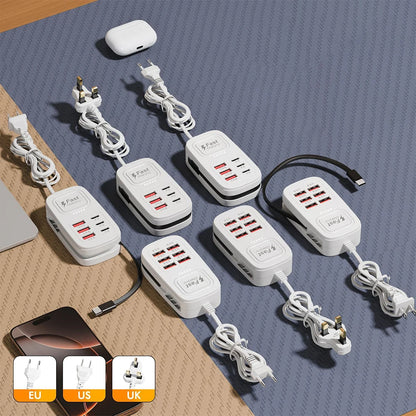 6-Port USB-C Charging Station – Fast-Charging Desktop Power Strip with 3 USB-C Ports, 3 USB-A Ports, and EU/UK/US Plug Options