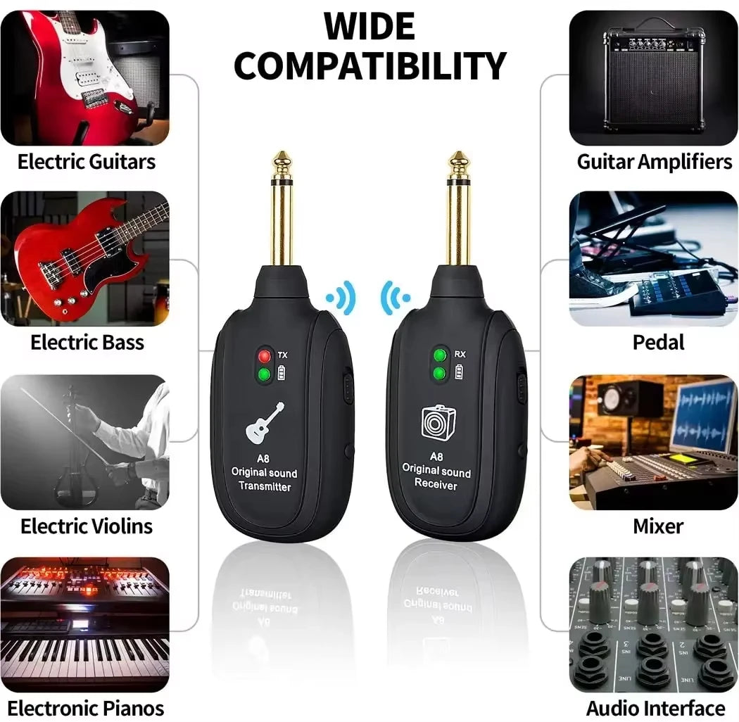 Miwayer A8 Wireless Guitar System - Rechargeable Transmitter and Receiver for Electric Guitar and Bass