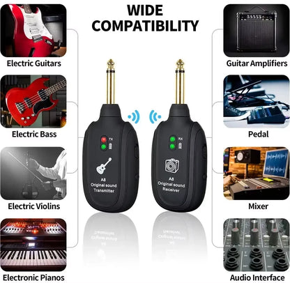 Miwayer A8 Wireless Guitar System - Rechargeable Transmitter and Receiver for Electric Guitar and Bass