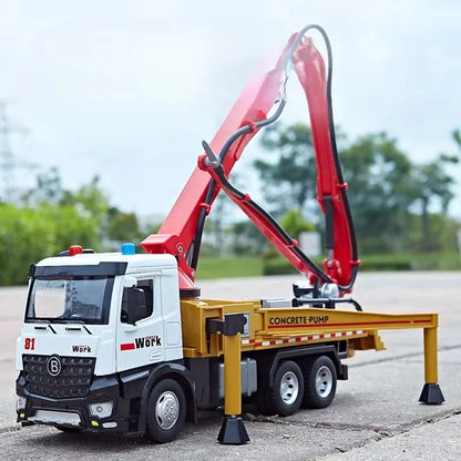 1:24 Electric Flatbed Cement Pump Truck Model — Diecast Alloy Toy with Sound & Light, Doors Open, Gift for Boys