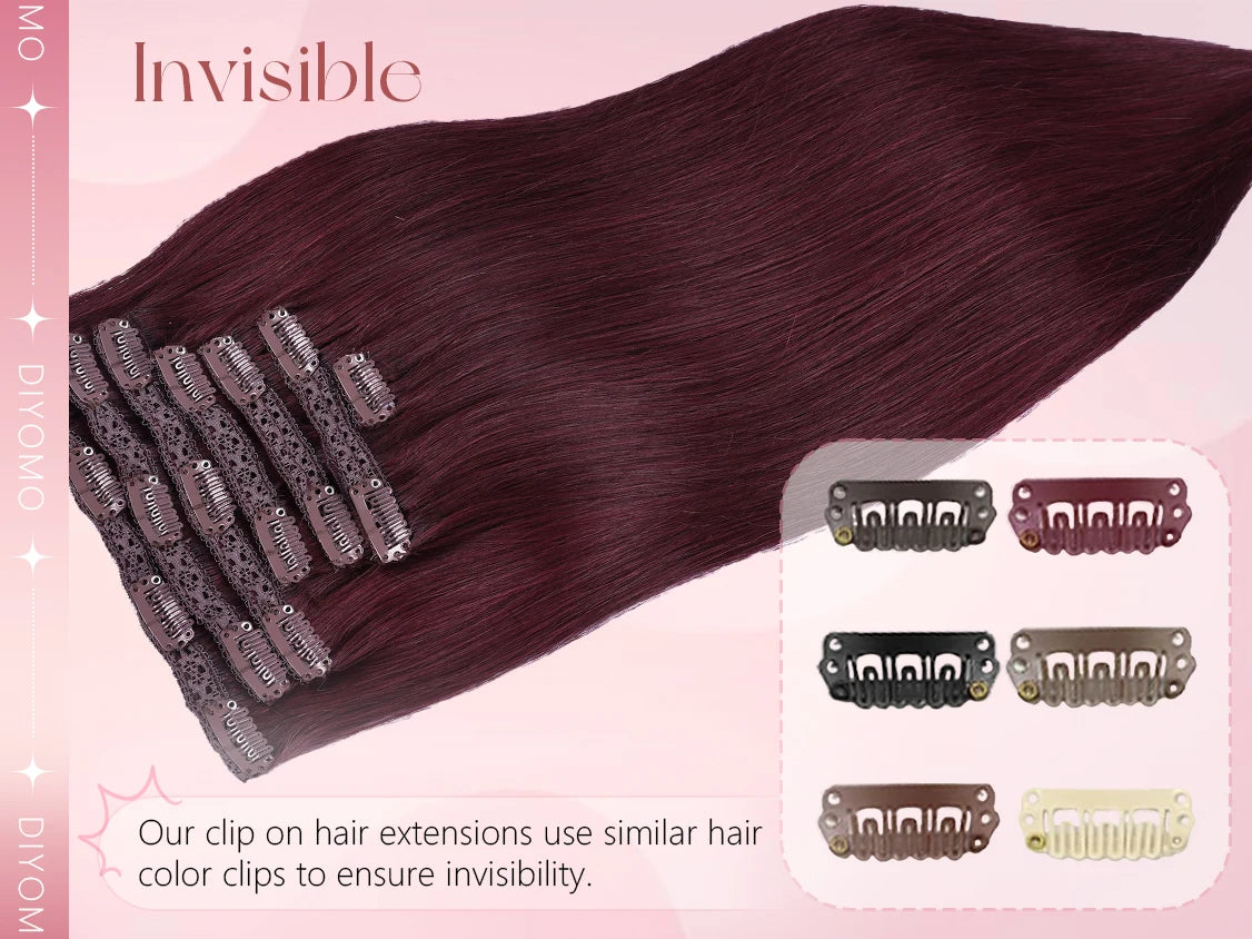 Natural Black Straight Human Hair Extensions - 7-Piece PU Clip-In Invisible Weft Set 116g