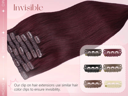 Natural Black Straight Human Hair Extensions - 7-Piece PU Clip-In Invisible Weft Set 116g