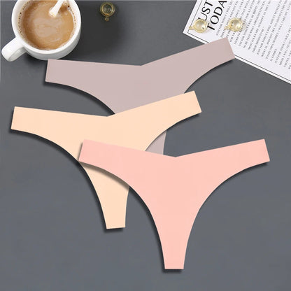FINETOO 3PCS Women’s Ice Silk Seamless V-Waist Thongs — Low Rise Sport Panties, 10 Solid Colors, Breathable G-String