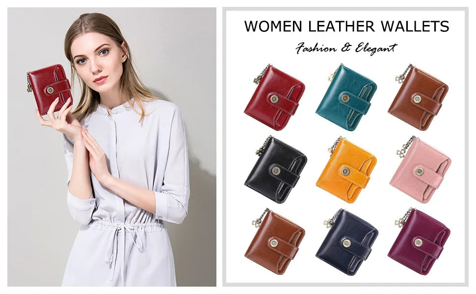 Genuine Leather Short Wallet for Women — Slim Hasp & Zipper Mini Purse, Portable Coin & Card Holder