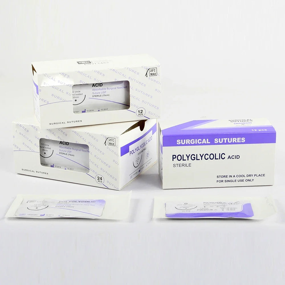 12PCS Absorbable Suture Thread for Pets – PGA 910, 75CM-90CM with Needle, 2/0-5/0 for Dog Suture Training