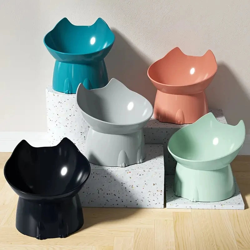 Elevated Cat Bowl - Anti-Tip Raised Pet Feeding Dish with Tilted Edge and Neck-Friendly Design