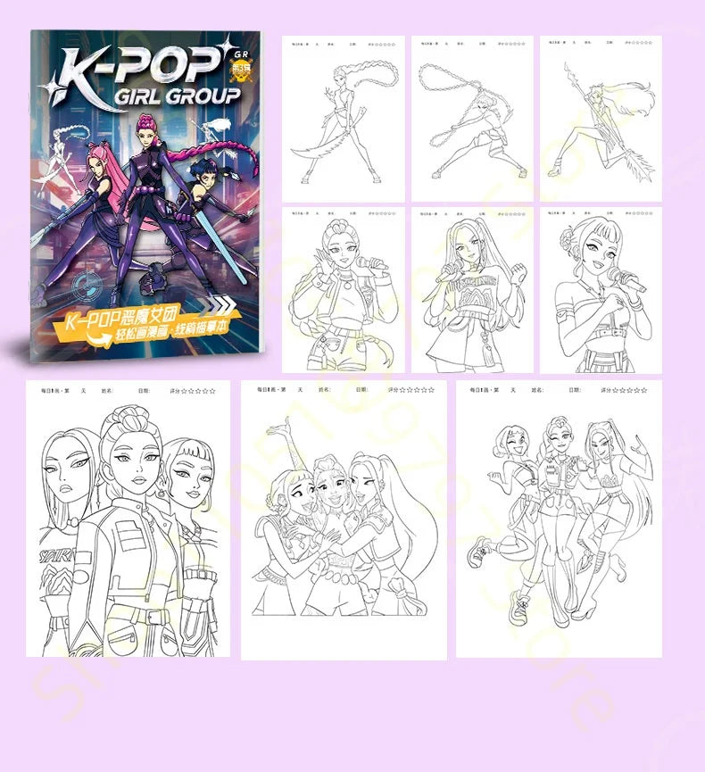 2025 KPop Demon Hunter Coloring Book – Line Drawing Picture Book, Painting Activity for Kids, Birthday Gift