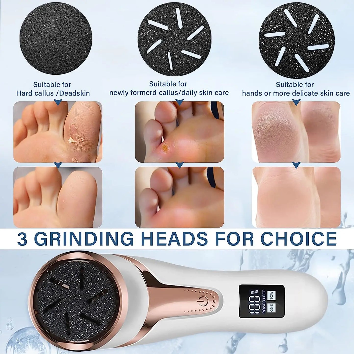 Rechargeable Professional Electric Callus Remover for Feet - Foot Care Kit with 3 Heads, Dander Vacuum Cleaner, and LCD Display