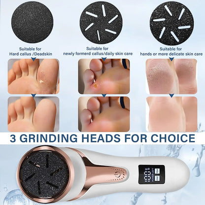 Rechargeable Professional Electric Callus Remover for Feet - Foot Care Kit with 3 Heads, Dander Vacuum Cleaner, and LCD Display
