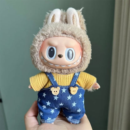 Cute Mini Plush Doll Clothes for 17cm Labubu – Various Overalls & Outfit Accessories