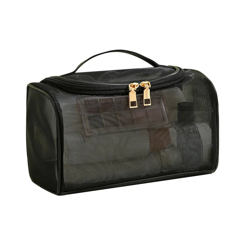 Large Toiletry Bag — Mesh Travel Cosmetic Pouch with Zipper, Makeup Organizer for Girls