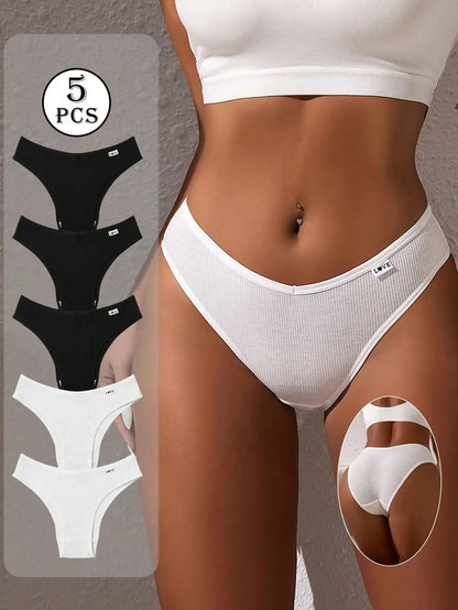 Women's Printed Low Waist Panties - 5-Piece Pack High Elasticity Cute Letter Design Underwear