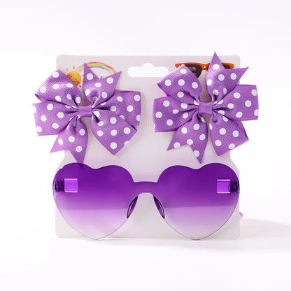 3Pcs/Pack Solid Dot Hair Bows – Colorful Boutique Bowknot Clips for Girls, Heart & Sunglasses Hair Accessories