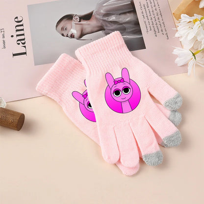 Sprunki Knitted Gloves for Kids - Cute Cartoon Touchscreen Winter Warm Mittens for Boys & Girls