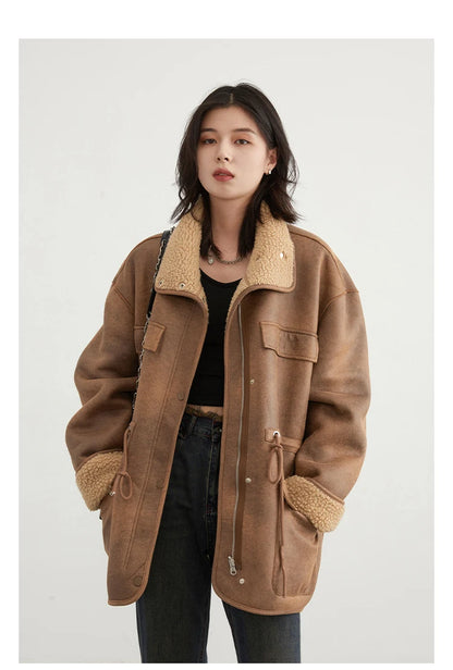 CHIC VEN Women's Reversible Jacket – Thick Suede, Motorcycle Style, Loose Fit Winter & Autumn Outerwear 2023