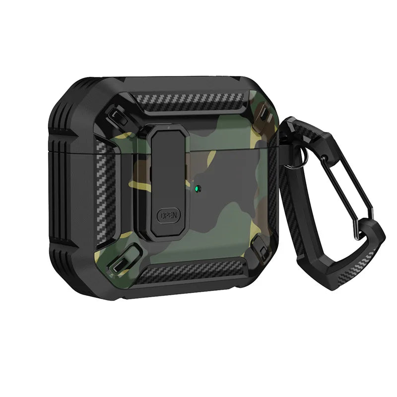 Carbon Fiber Shockproof Case for AirPods Pro 1/2 & AirPods 3 – Protective Headset Cover with Switch