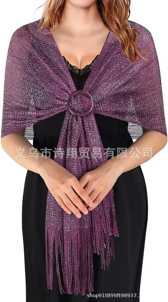 Gold & Silver Thread Tassel Scarf – Elegant Beach, Wedding & Party Fashion Shawl Accessory SJ15