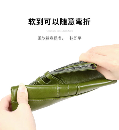 RFID Blocking Large Capacity Wallet – Soft Leather Solid Color Clutch, Multi-Functional Zipper Purse for Women & Men