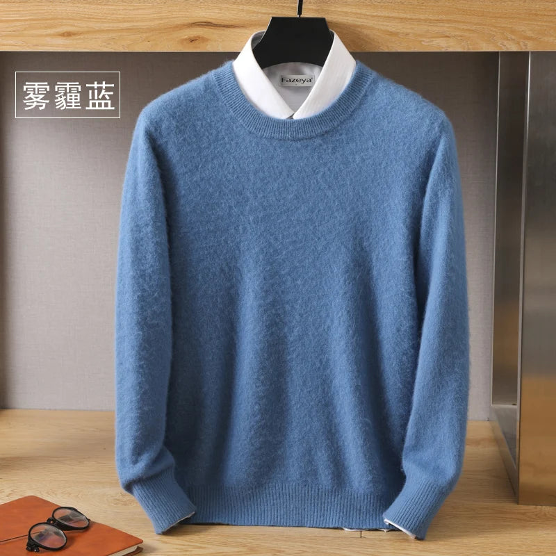 Men's Pure Mink Cashmere Sweater - Luxury O-Neck Long Sleeve Knit Pullover For Autumn & Winter Fashion