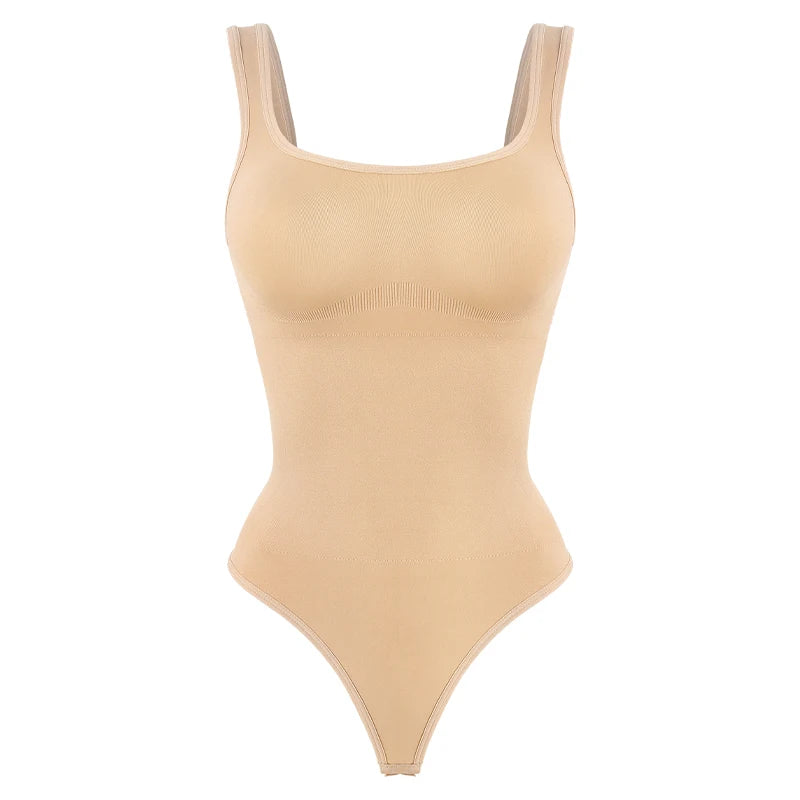 Women’s Seamless Shapewear Bodysuit - Tummy Control Square Neck Slimming Backless Thong Body Shaper