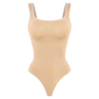 Women’s Seamless Shapewear Bodysuit - Tummy Control Square Neck Slimming Backless Thong Body Shaper