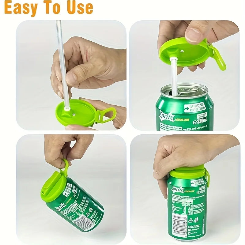 Reusable Soda Can Lid - Drink Cover with Straw for Beverages, Juice, and Soft Drinks