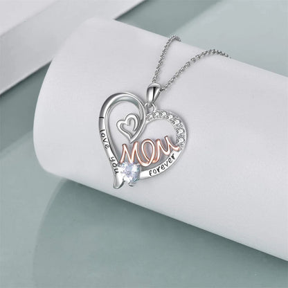 Love Heart Mom Pendant Necklace - Elegant White K-Plated Jewelry Gift for Mother’s Day & Special Moments