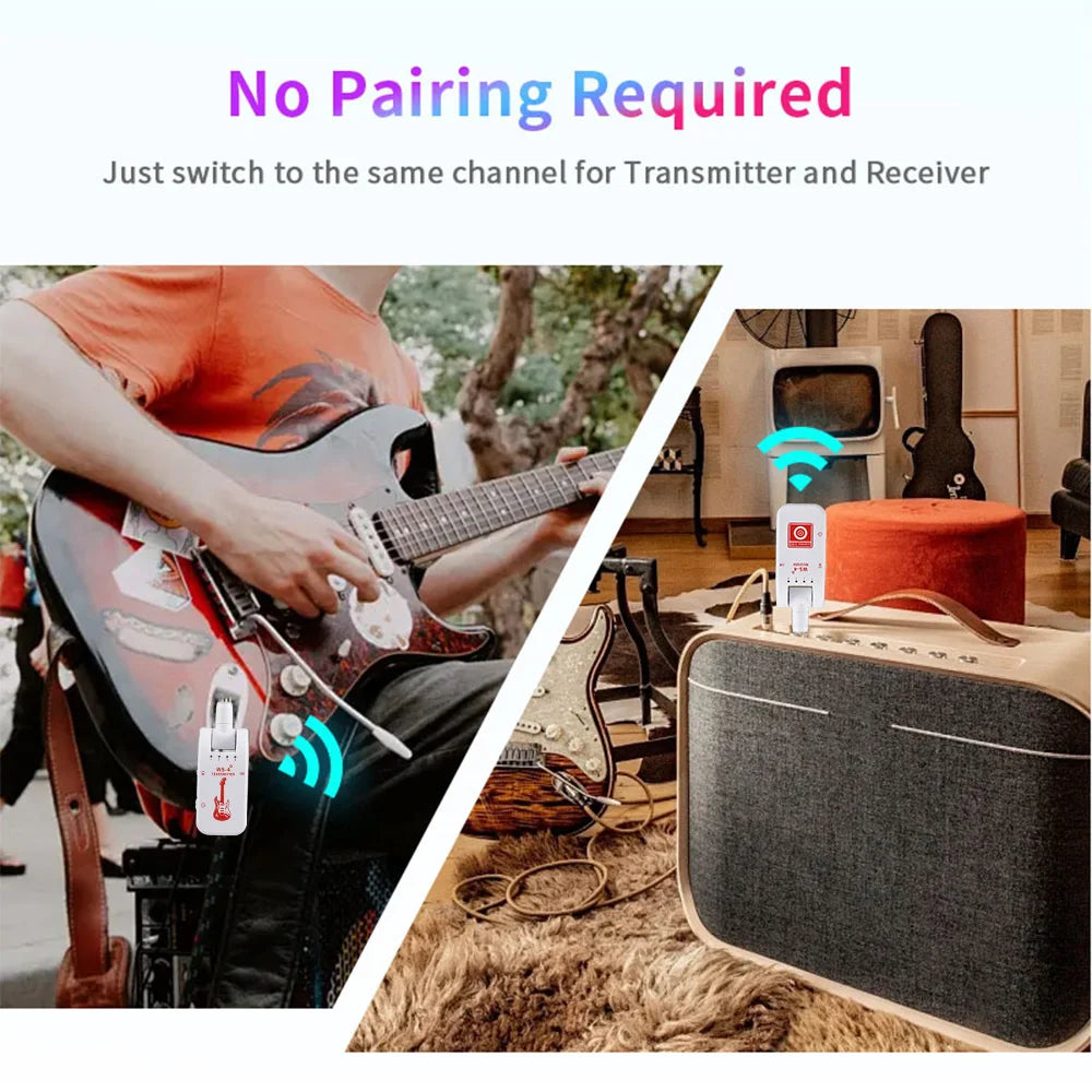 2.4G Wireless Guitar System – Transmitter & Receiver Set for Electric Guitar & Bass, 48K/16bit Real-Time Audio Transmission