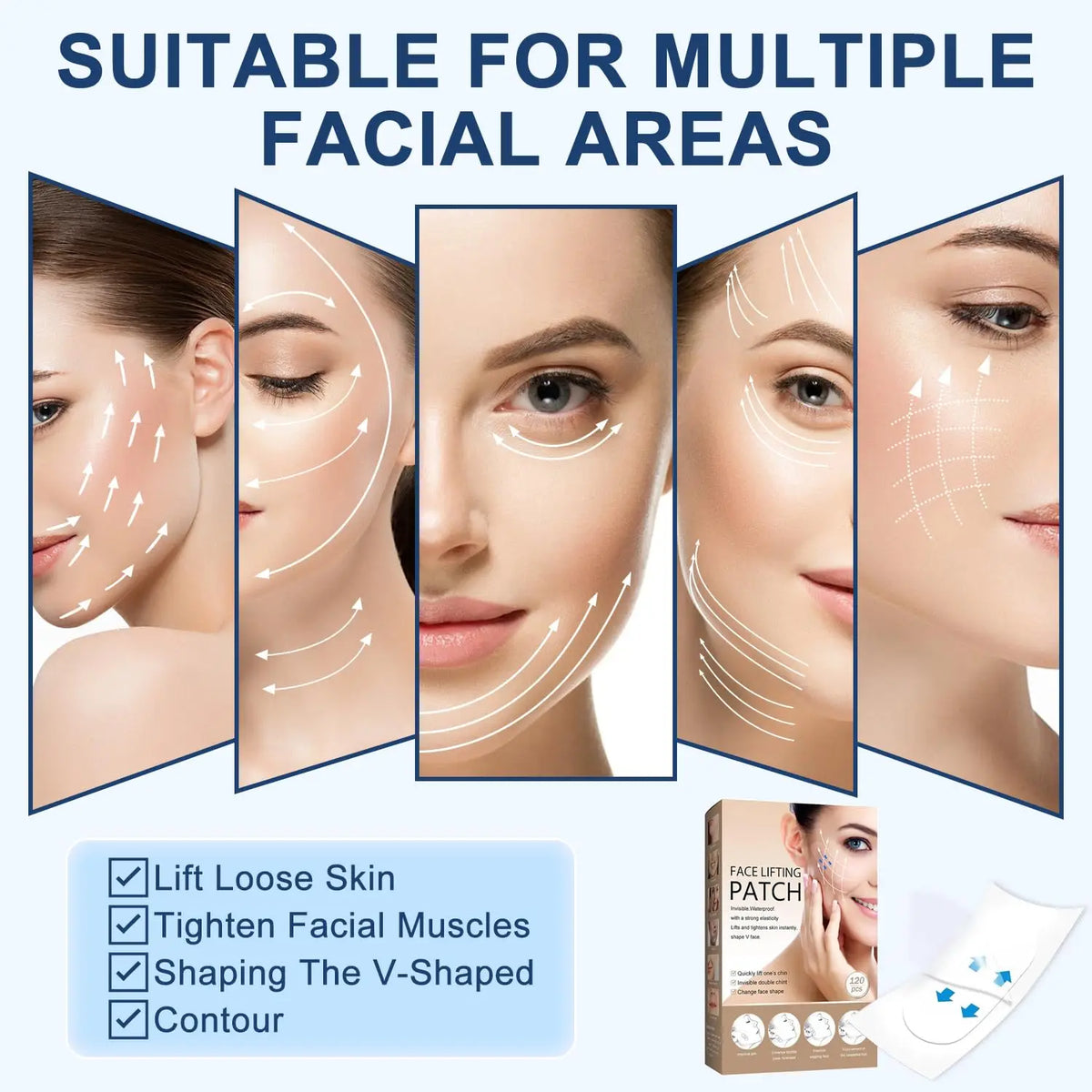 120-Piece Invisible Face Lifting Tape Set – Waterproof Transparent V-Shape Facial Patches for a Slimmer-Looking Face