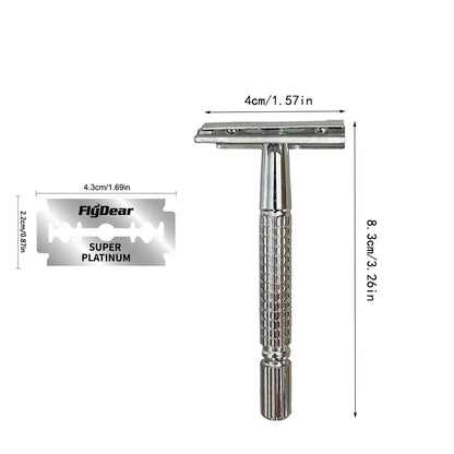 Double Edge Beard Shaver Set – Men's Classic Stainless Steel Razor with Trimmer Blades and Storage Box