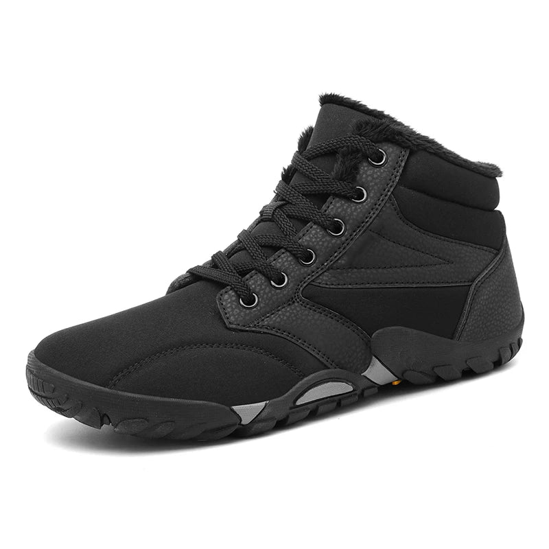 Men's Winter Snow Boots – Warm Fur Lined, Non-Slip Barefoot Outdoor Ankle Sneakers, Lightweight Hiking Shoes, Plus Size