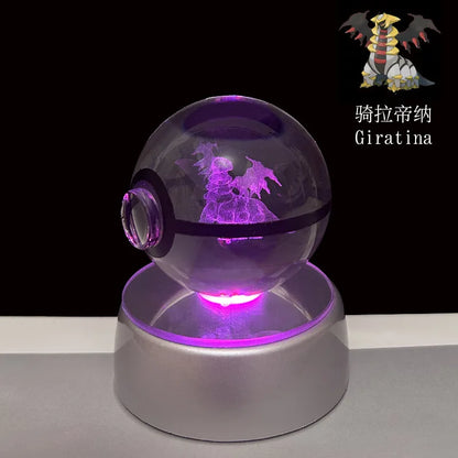 Pokémon 3D Crystal Ball LED Night Light – Pikachu Gengar Eevee Mewtwo Pokéball Base Lamp Kids Birthday & Home Decor Gift