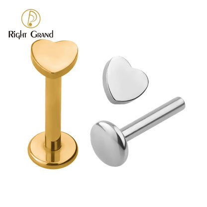5pcs ASTM F136 Titanium Heart & Round Labret Piercing Set – Flat Monroe Lip Rings for Cartilage, Helix & Tragus Piercings