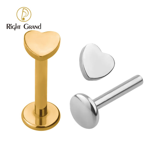 5pcs ASTM F136 Titanium Heart & Round Labret Piercing Set – Flat Monroe Lip Rings for Cartilage, Helix & Tragus Piercings