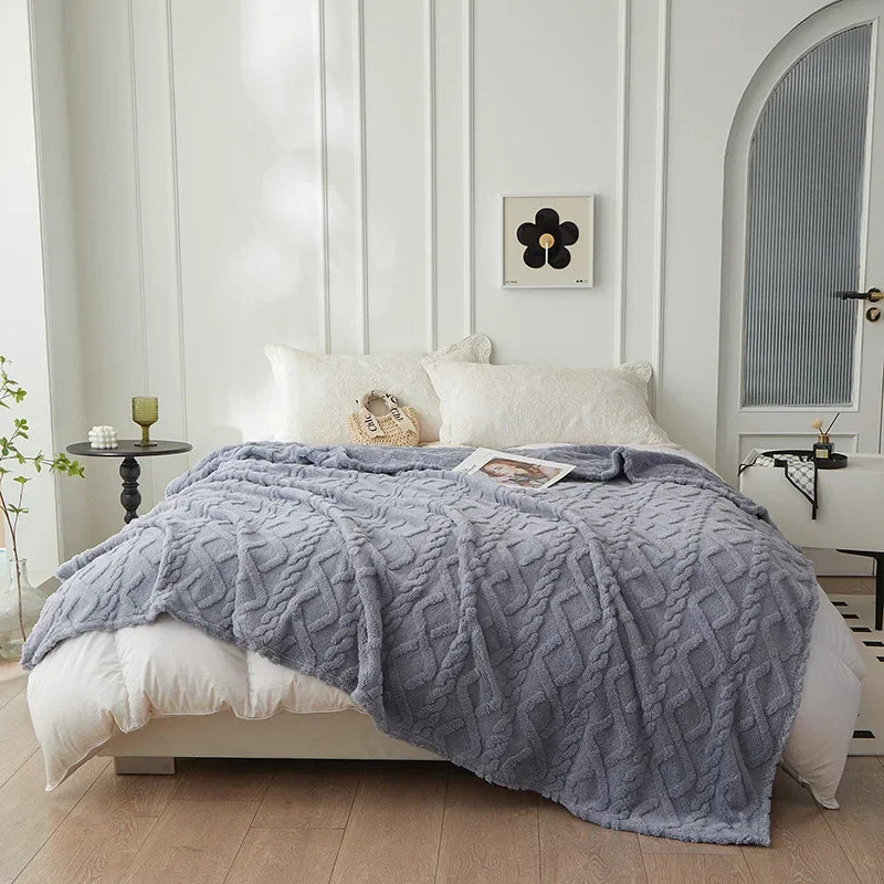 Sage Green Winter Double-Sided Lamb Wool Blanket – Thickened Flannel Throw for Sofa & Bed Cover