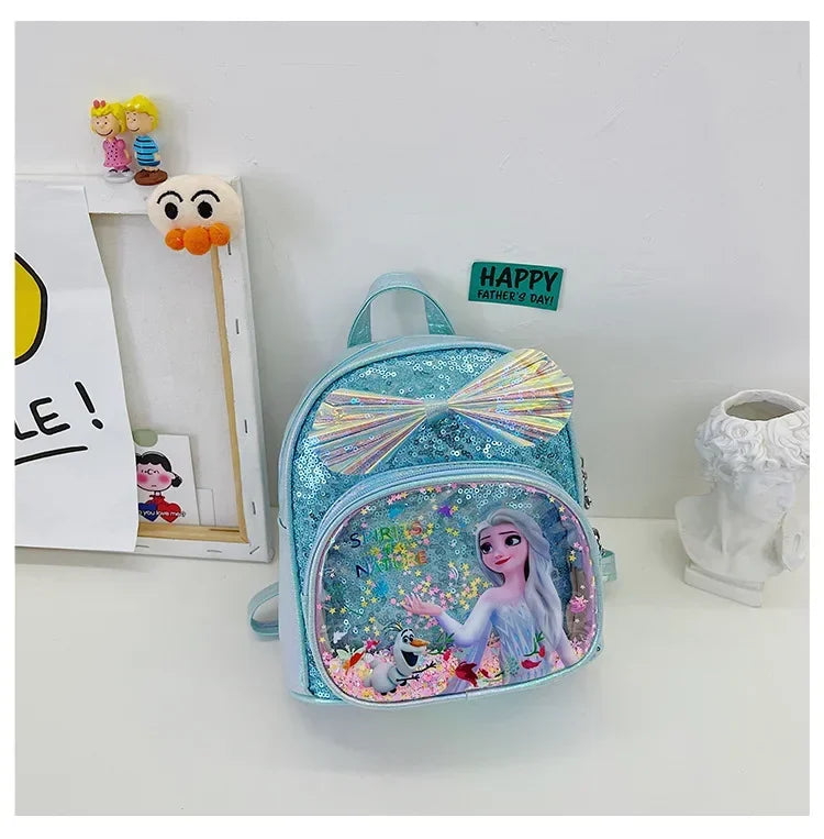 Disney Frozen Elsa & Anna Sequins Backpack - Fashion Glitter PU Leather School Bag for Girls, Kawaii Travel Backpack & Christmas Gift
