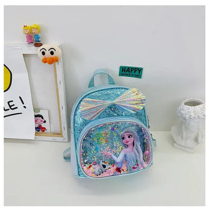 Disney Frozen Elsa & Anna Sequins Backpack - Fashion Glitter PU Leather School Bag for Girls, Kawaii Travel Backpack & Christmas Gift