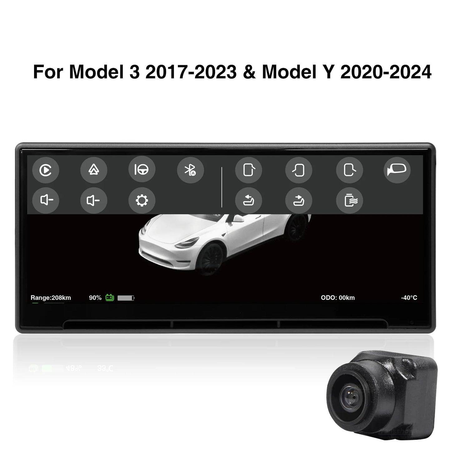 CATRONICS Head-Up Display for Tesla Model 3/Y – 8.9-Inch Linux System with CarPlay, Energy Consumption & Driving Data Detection