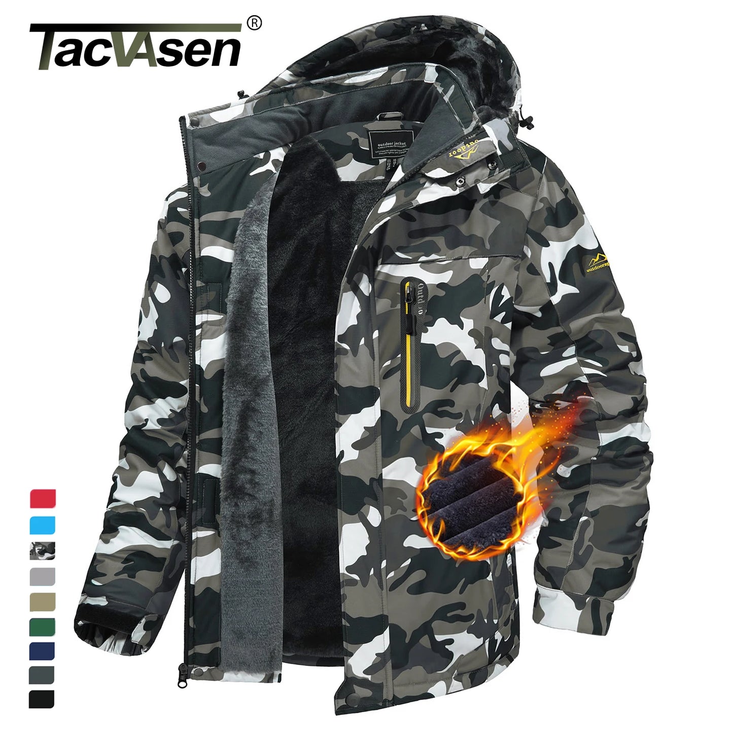 TACVASEN Winter Fleece Lined Parka - Waterproof Windproof Ski Snowboard Jacket with Removable Hood