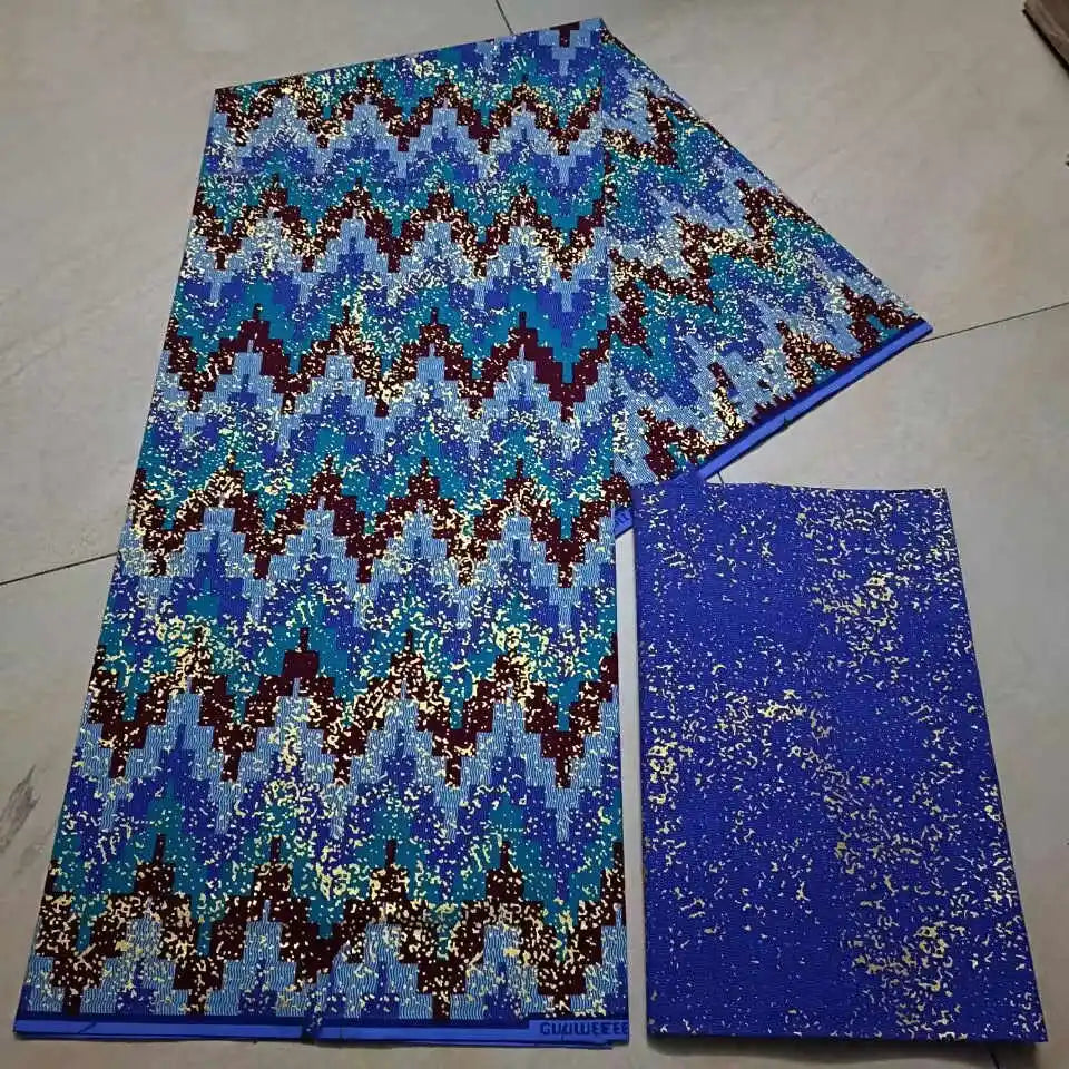 Real Ankara Wax Lace Fabric - 100% Cotton Nigerian Gold Print, 6 Yards Ghana Style Party Dress Material