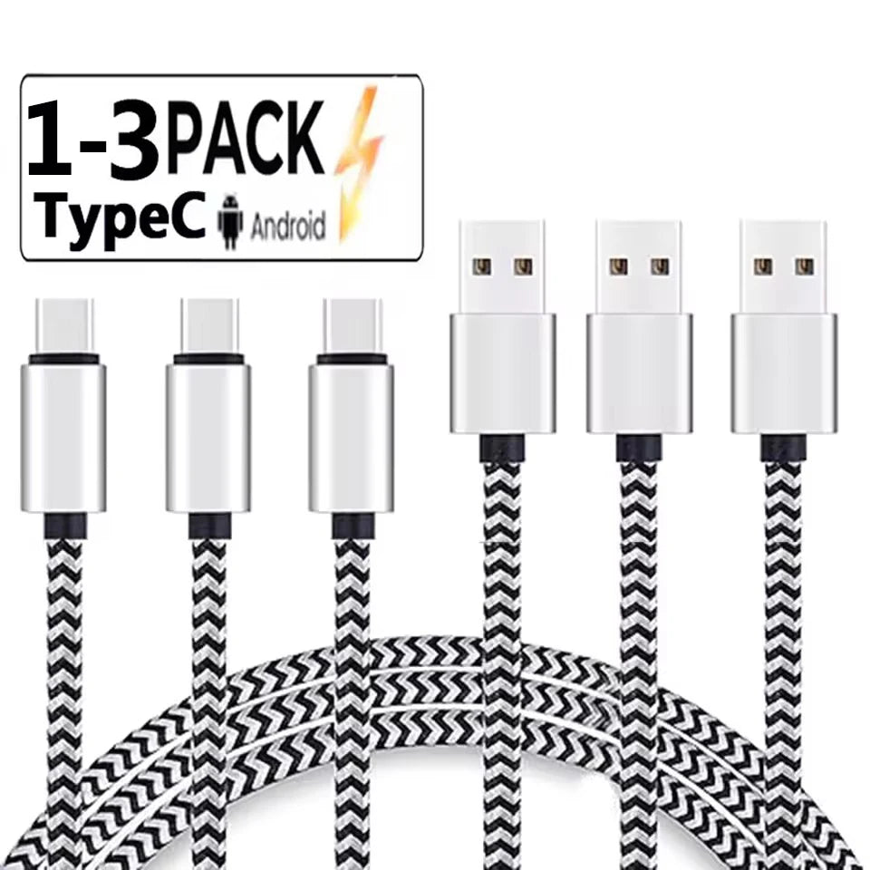 USB Type-C 2.4A Fast Charging Cable – Nylon Braided Data & Power Charger Wire for Huawei, Samsung & USB-C Compatible Devices
