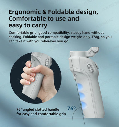 HQ6 3-Axis Gimbal Handheld Stabilizer – With Fill Light, Face Tracking, Anti-Shake for Android & iPhone Video Recording